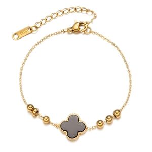 Brand New 18K Gold Black Inlay Four Leaf Clover Bracelet